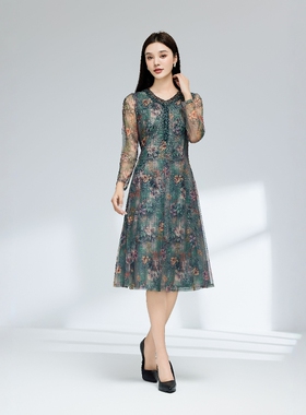 琳丹乐2024新品绿花网纱连衣裙49103