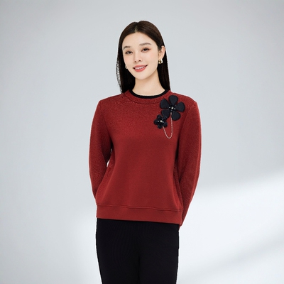 琳丹乐2024新品绣红空气棉长袖上衣49005