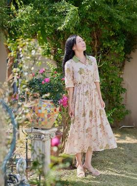 琳丹乐 丹同款 2025新品杏花天丝连衣裙58061