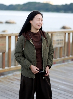 丹同款 琳丹乐2025秋冬新款休闲时尚绿色连帽外套59045打底58524