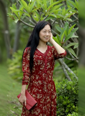 丹同款琳丹乐2025秋冬新品优雅红花网纱连衣裙59559