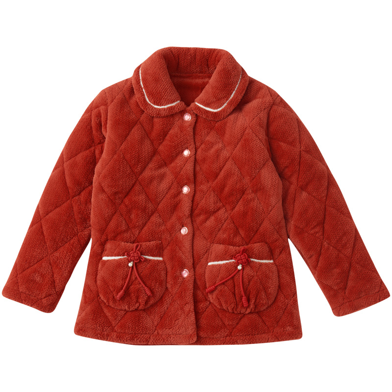 睡衣女秋冬款珊瑚绒夹棉单件上衣