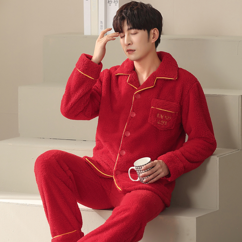 开衫男士家居服法兰绒睡衣本命年