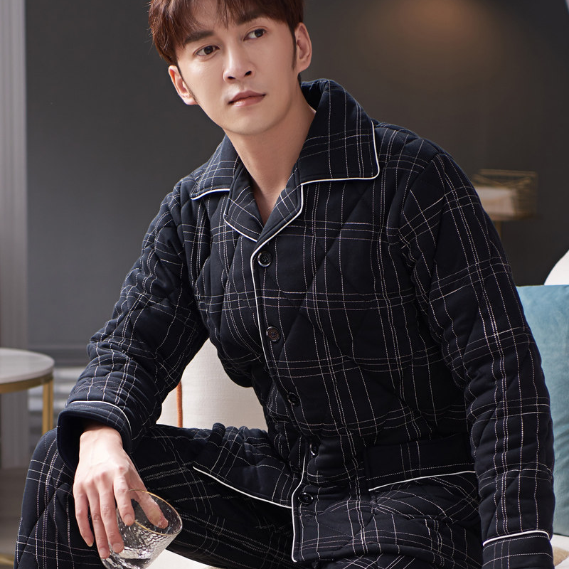 圆人睡衣纯棉夹棉单件上衣男装长袖开衫秋冬季翻领格子保暖家居服,女士内衣/男士内衣/家居服,睡衣上装,淘宝优惠券,粉丝福利购,淘宝优惠卷