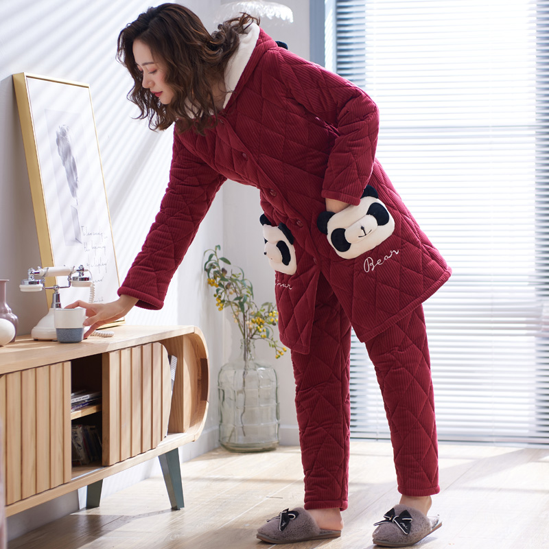 睡衣棉冬可外穿加绒家居服套装