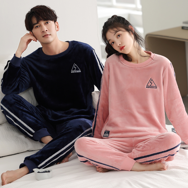 圆人珊瑚绒情侣睡衣男女法兰绒冬
