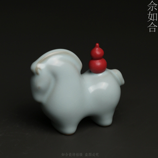 《马上有福》汝窑开片茶宠 家居小摆设装饰陶瓷摆件门口摆件送礼