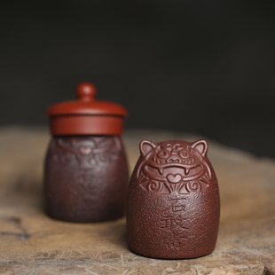 实心古红泥石敢当 小摆件壶盖置茶宠茶玩纸镇厚实压手茶具配件