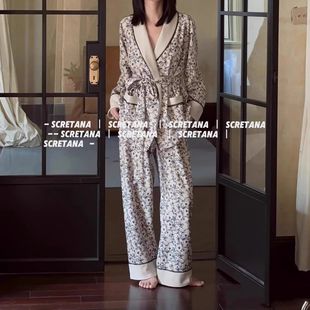 2025新款秋冬季法式碎花睡衣女款高级感轻奢风长袖加厚家居服套装