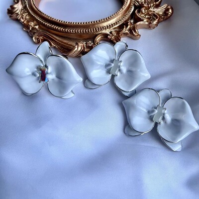 YANXUE x Messential联名款兰花系列珐琅耳夹优雅简约原创开口戒