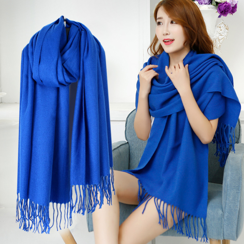 克莱因蓝宝蓝色围巾女冬季外搭厚