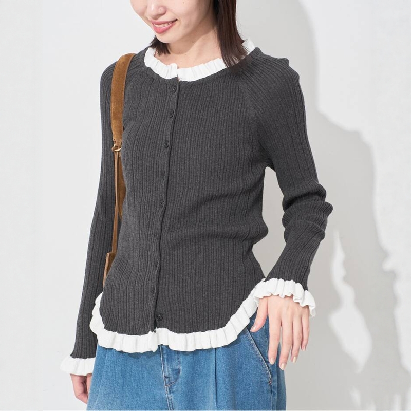 SLOBEIENA棉羊绒荷叶边开衫