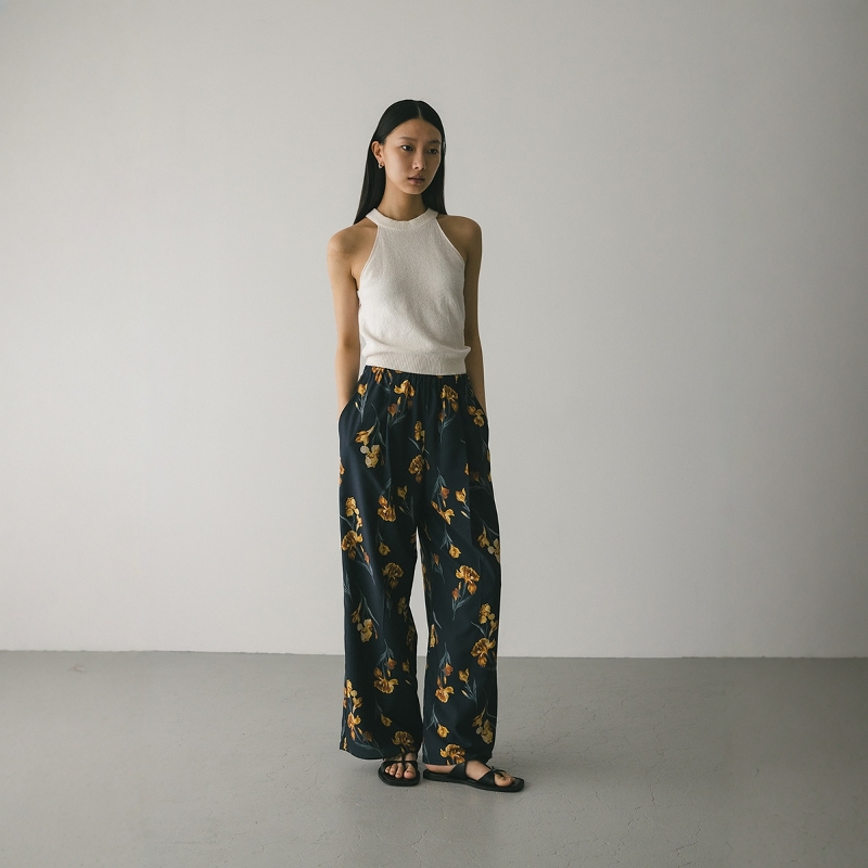 STYLEMIXER褶裥设计花卉休闲裤