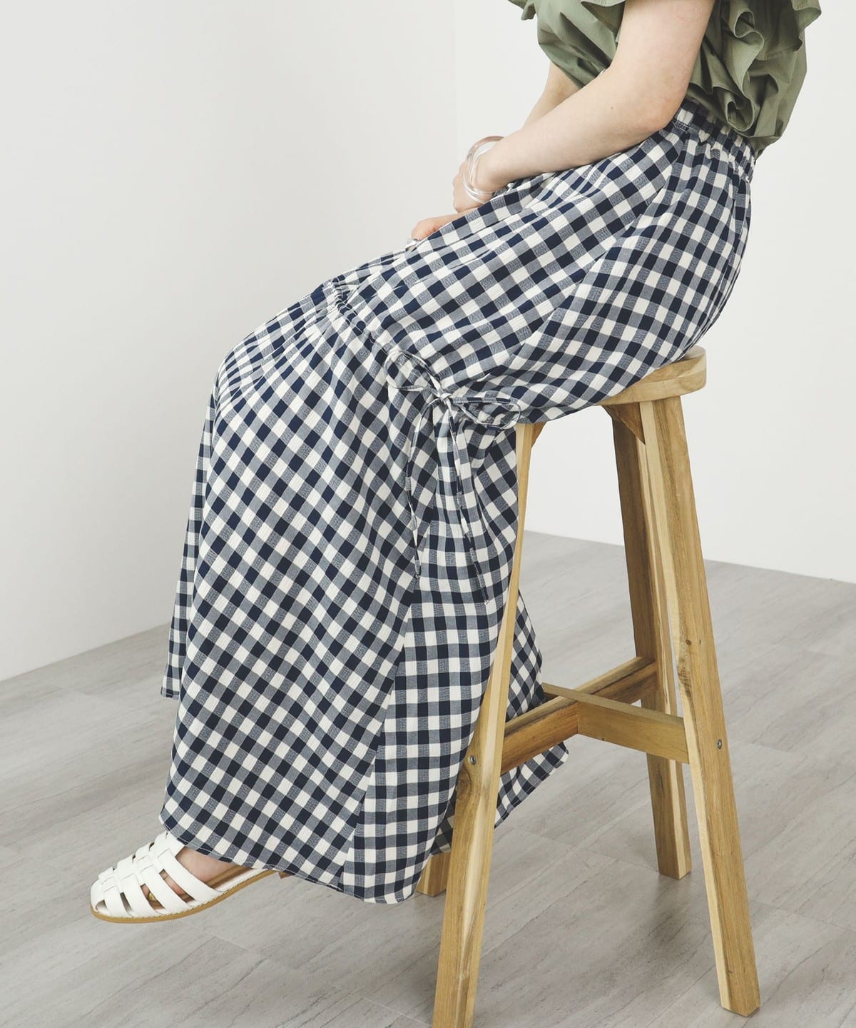 日代 BEAMS HEART check drost skirt 23SS 休闲格纹抽绳吊带裙