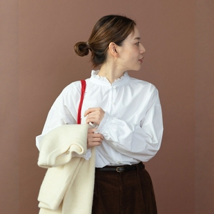 日代 PAR ICI Grunge Frill Blouse 25AW 纯色立领荷叶边衬衫