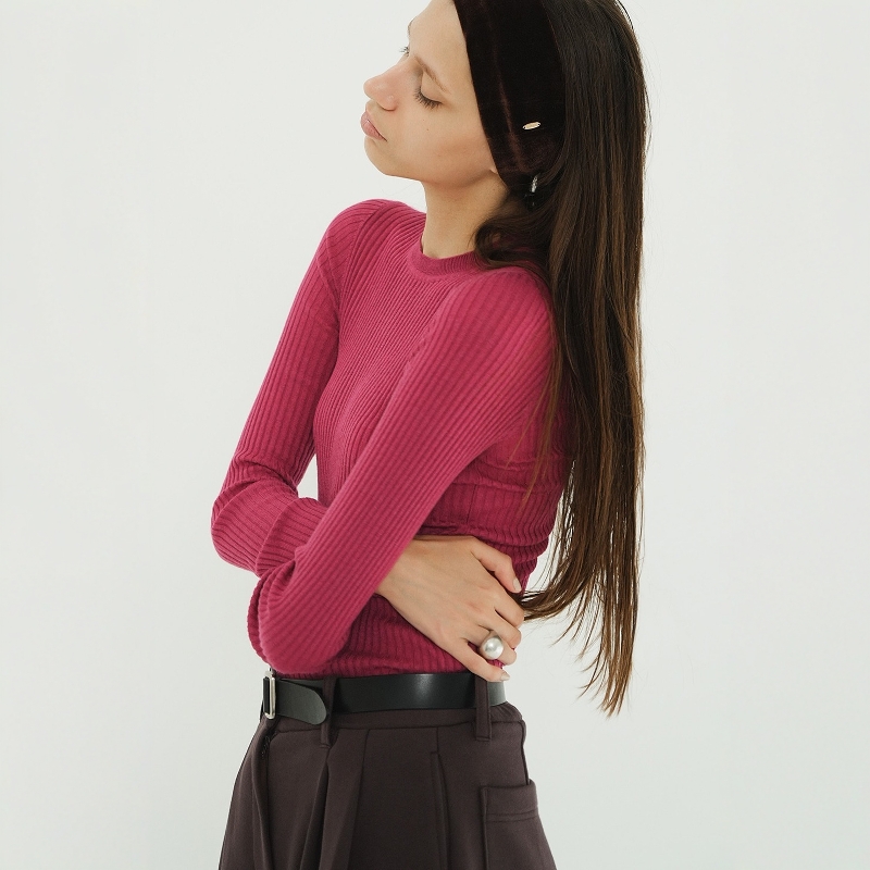 CLANE羊毛混纺透明罗纹针织衫