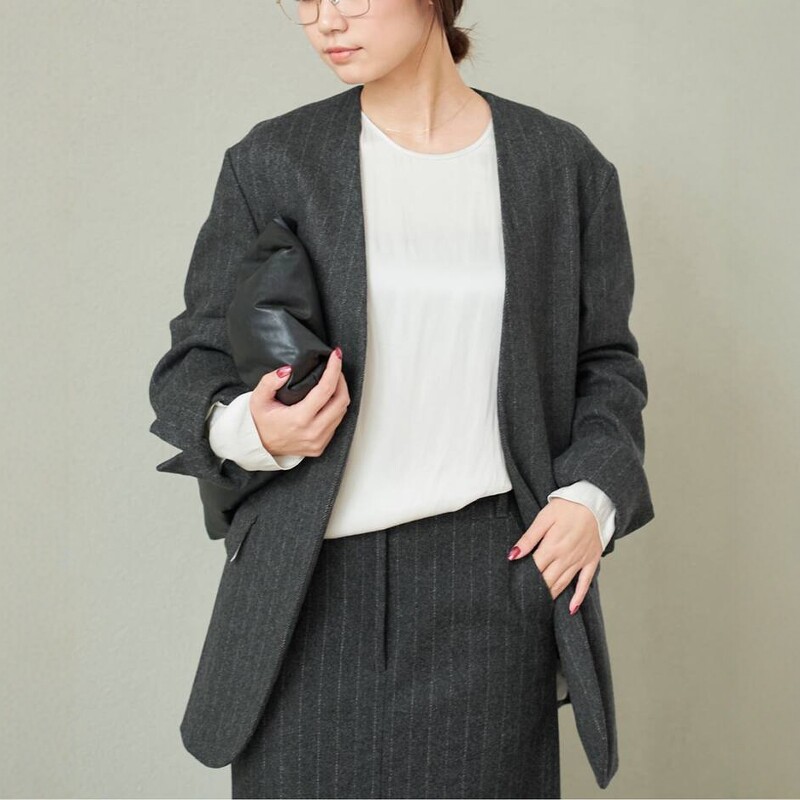 日代 Plage R'IAM Stripe Jacket 25AW 竖条纹羊毛混纺西装夹克