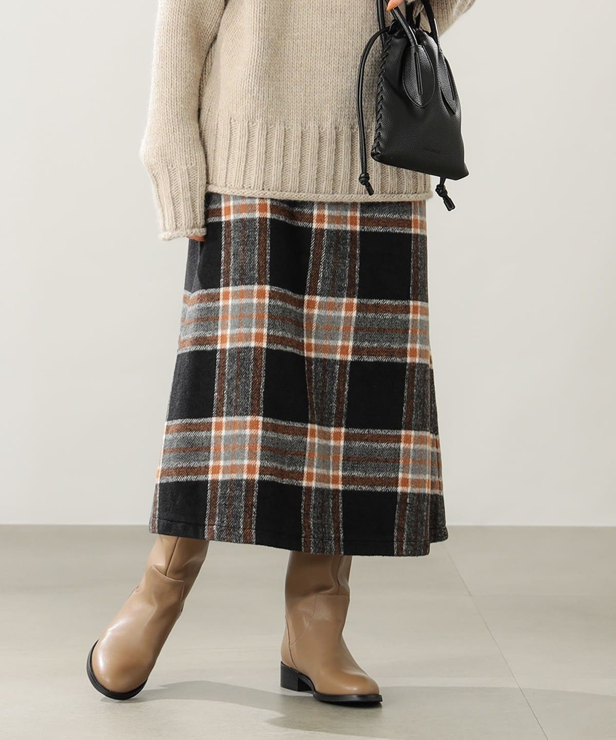 日代 B:MING by BEAMS Shaggy skirt 23AW 休闲毛茸茸格纹半身裙