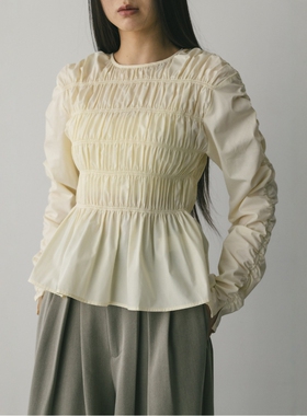日代 STYLEMIXER shirred blouse 25AW 圆领褶皱荷叶边下摆衬衫