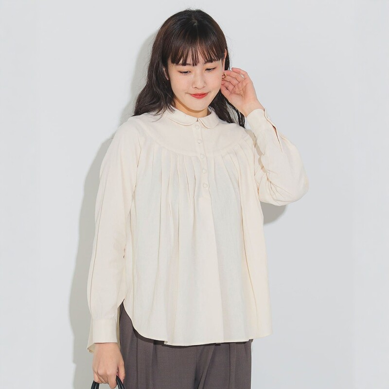 日代 BEAMS HEART Switched tuck shirt 25SS 娃娃领褶裥衬衫