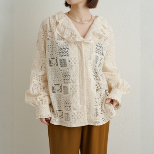 日代 Omekashi Lace frill shirt 25AW 气质温柔蕾丝荷叶边衬衫