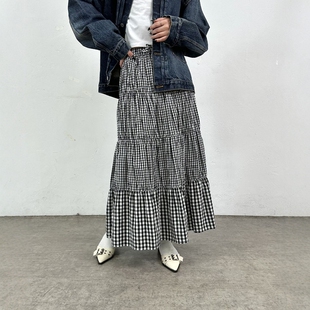 日代 WHO’S WHO gallery long skirt 25SS 休闲褶皱格纹半身裙