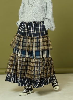 日代 Freada Check Ruffle Skirt 25AW 格纹薄纱荷叶边层叠半身裙