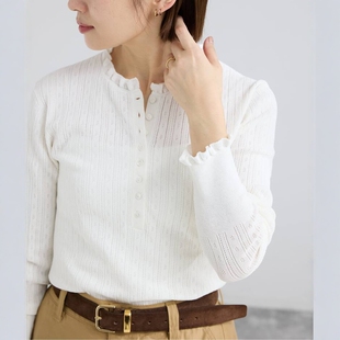 Frill Eyelet Knit 26SS 日代 精致镂空荷叶边纽扣针织衫 IENA