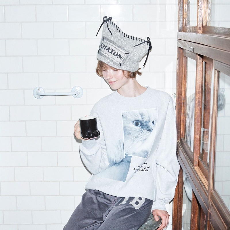 mmts百搭休闲猫咪印花圆领卫衣