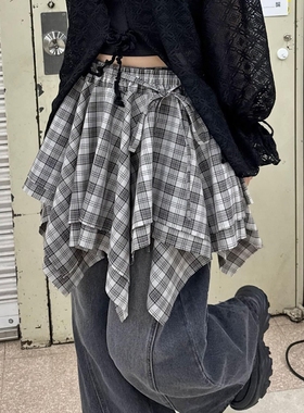 日代 CIAOPANIC Checked hem mini skirt 25SS 格纹不对称迷你裙