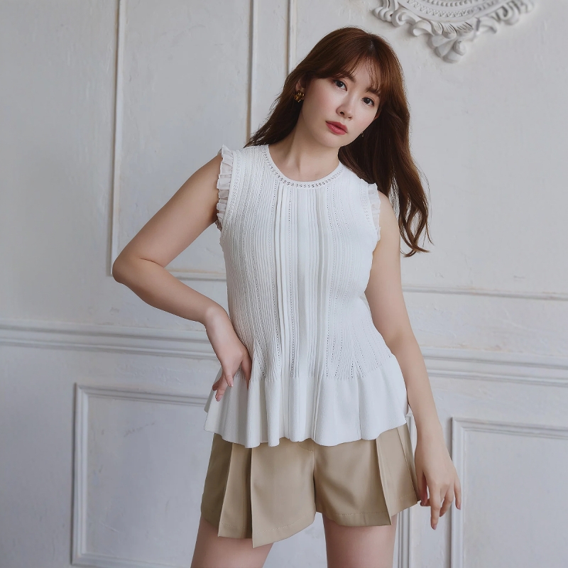 Herlipto荷叶边罗纹针织上衣