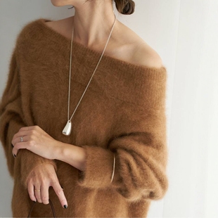 Off Neck Knit 日代 百搭纯色毛领羊毛混纺针织衫 Fur 25AW Plage