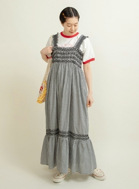 日代 CHILD WOMAN gingham smocking dress 25SS 格纹褶饰连衣裙
