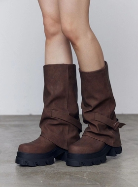 日代 EMODA Cover Tank Boot 25AW 原宿杂志松糕堆堆厚底高跟长靴