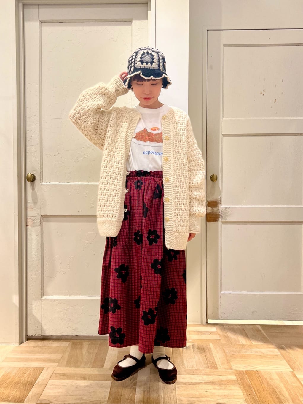 日代 bulle de savon Hana Check Skirt 23AW 百搭格纹花朵半身裙