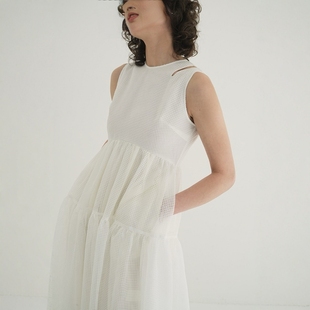 日代 CLANE SHEER PLAID FLARE ONEPIECE 25SS 透明格纹连衣裙