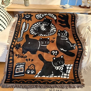 一无是处小猫艺术挂毯高级感油画中古风野餐毯盖布巾沙发毯床毯子