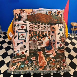 一无是处小狗乐园中古风艺术挂毯沙发毯单人针织盖毯地毯棉线毯子