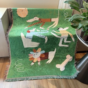 一无是处小狗中古风挂毯韩版治愈布置毯子沙发垫装饰毯椅子盖布巾