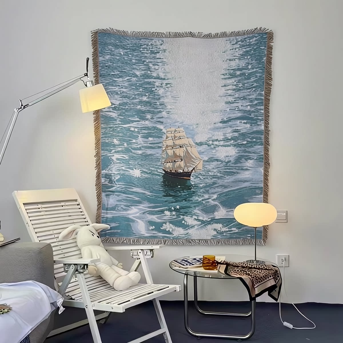 跨境一帆风顺海洋风景挂毯沙发巾