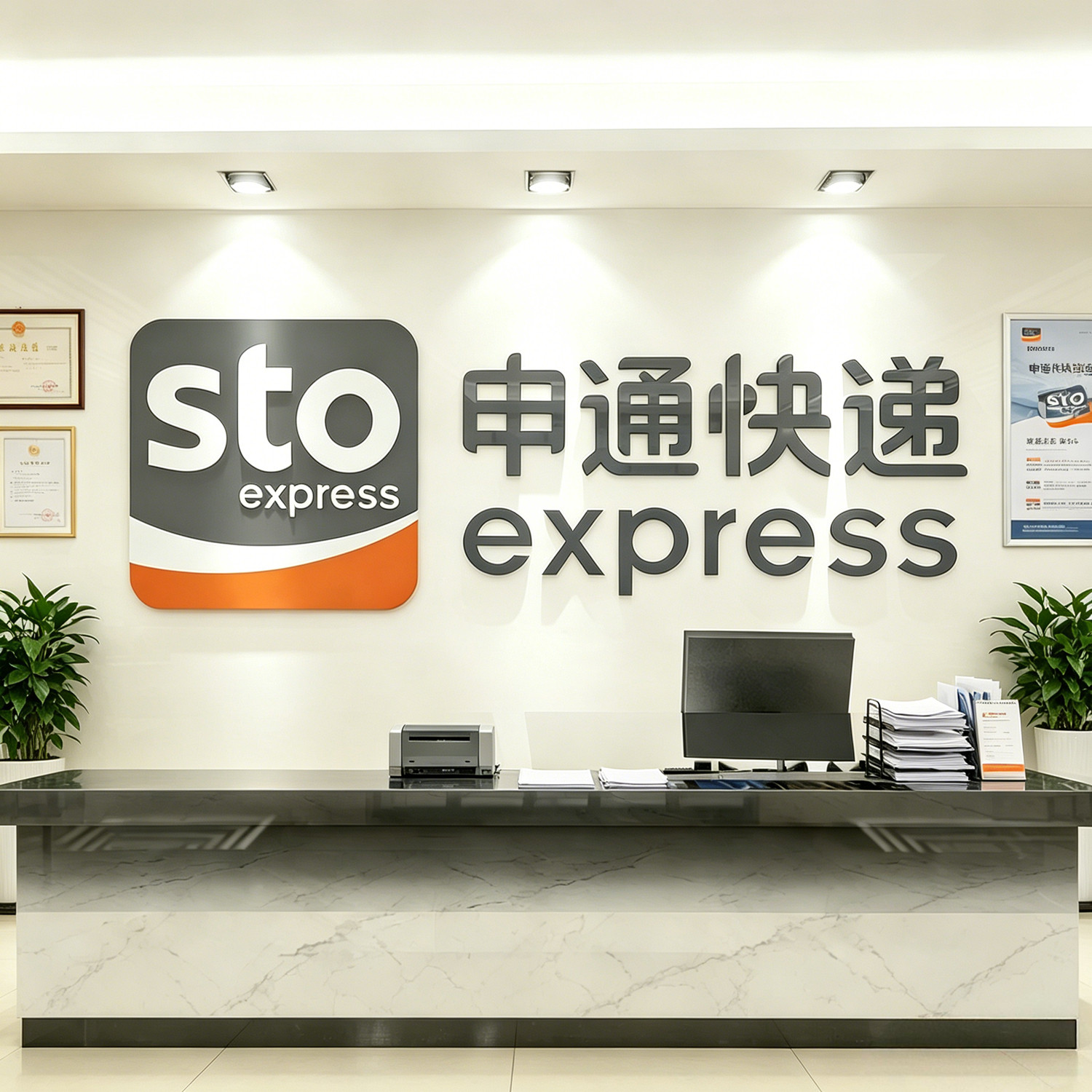 申通快递logo前台背景墙贴