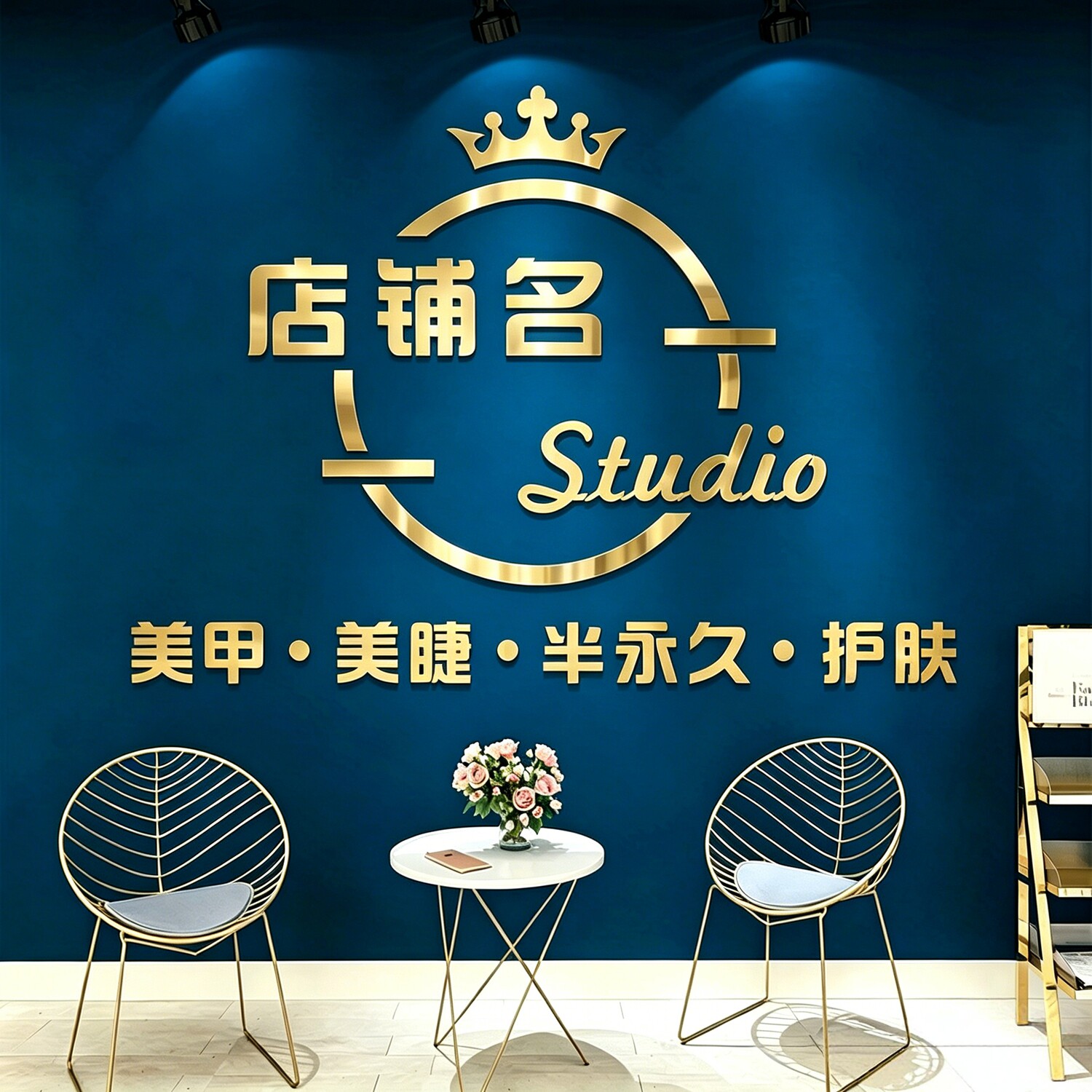 美容院墙面装饰收银前台背景墙logo店名制作定制设计立体字墙贴纸