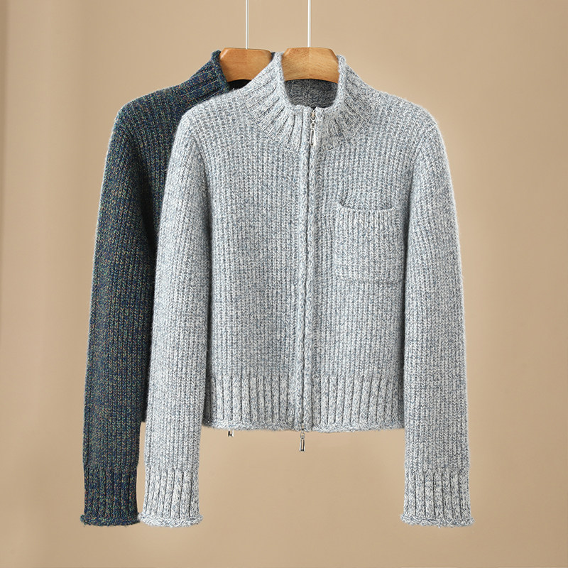 立领拉链羊绒开衫女长袖针织外套山羊绒衫加厚元宝针带兜开衫,女装/女士精品,羊绒衫,淘宝优惠券,粉丝福利购,淘宝优惠卷