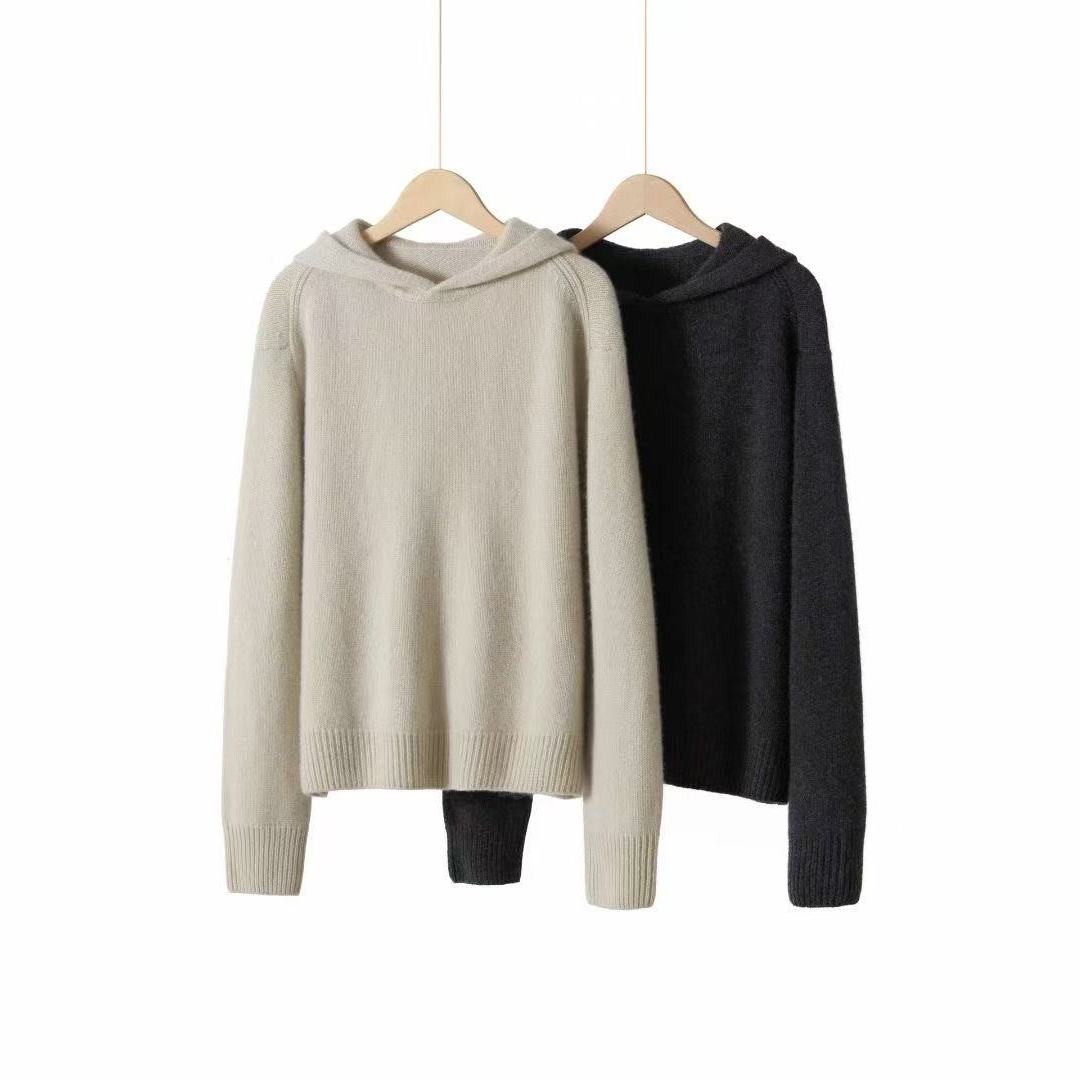 纯山羊绒五针加厚连帽衫秋冬保暖毛衣针织衫休闲保暖打底衫