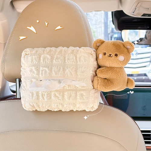 2025年新款泡芙格羊羔绒熊兔DIY纸巾盒汽车内饰品卡通可爱