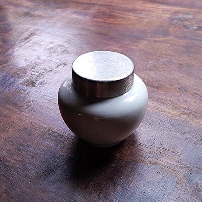 质素堂 民国素白釉直身/坛型瓷罐 锡盖 茶仓 人文茶道器物 茶叶罐