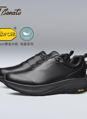 宾度男鞋秋冬季男士休闲皮鞋男真皮轻便舒适纽扣免系带户外运动鞋