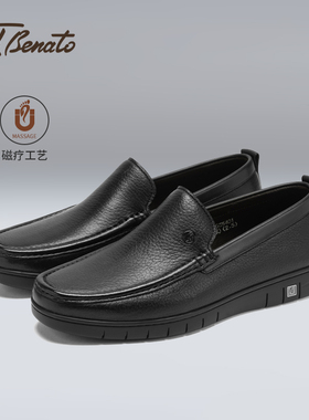 宾度男鞋秋冬季男士商务休闲皮鞋男鹿皮真皮软底套脚中年爸爸鞋