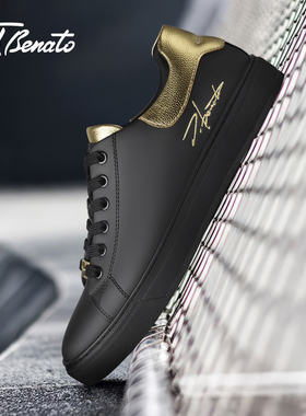 宾度男鞋秋冬季高端男士休闲皮鞋男时尚百搭板鞋青年小黑鞋通勤鞋