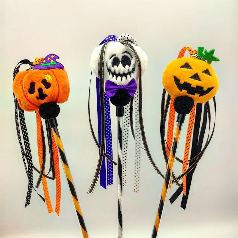 万圣节南瓜搞怪逗猫棒毛绒啃咬猫玩具鬼节派对幽灵骷髅宠物用品